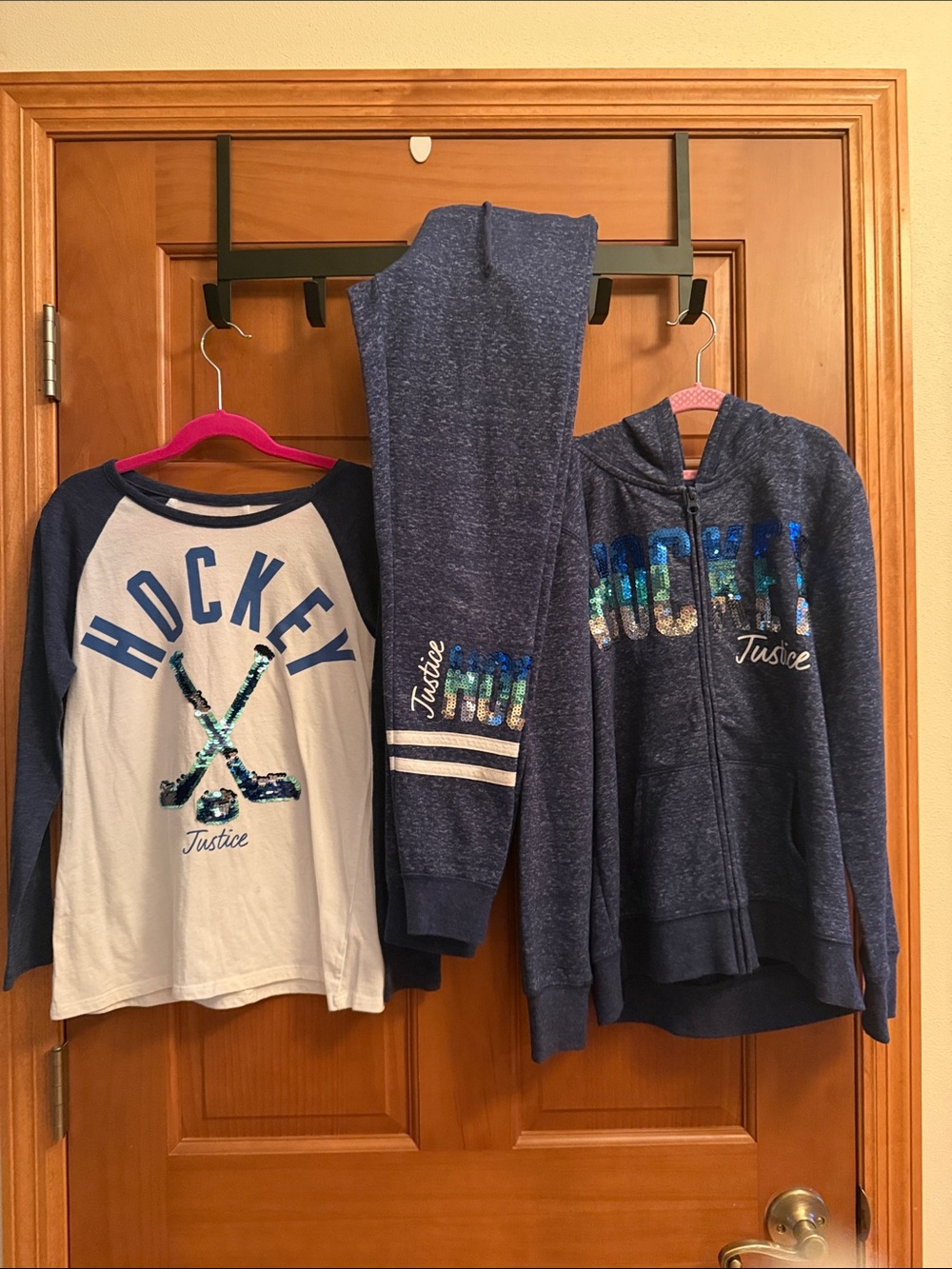 Justice Girls Navy, White & Blue Hockey Hoodie, Tee & Joggers Set